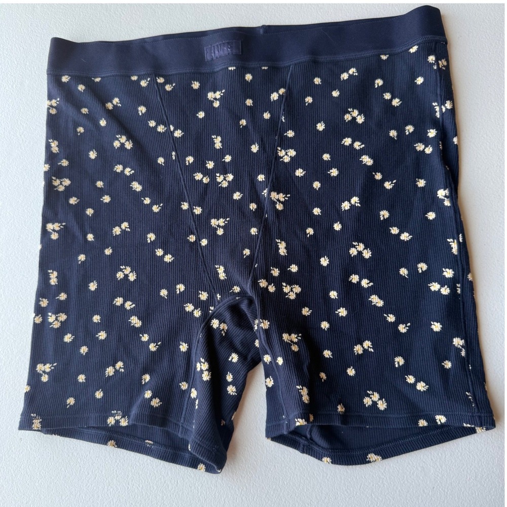 SKIMS Cotton Rib Boxer Women XL Navy Daisy Floral Lounge Sleep Shorts NWOT